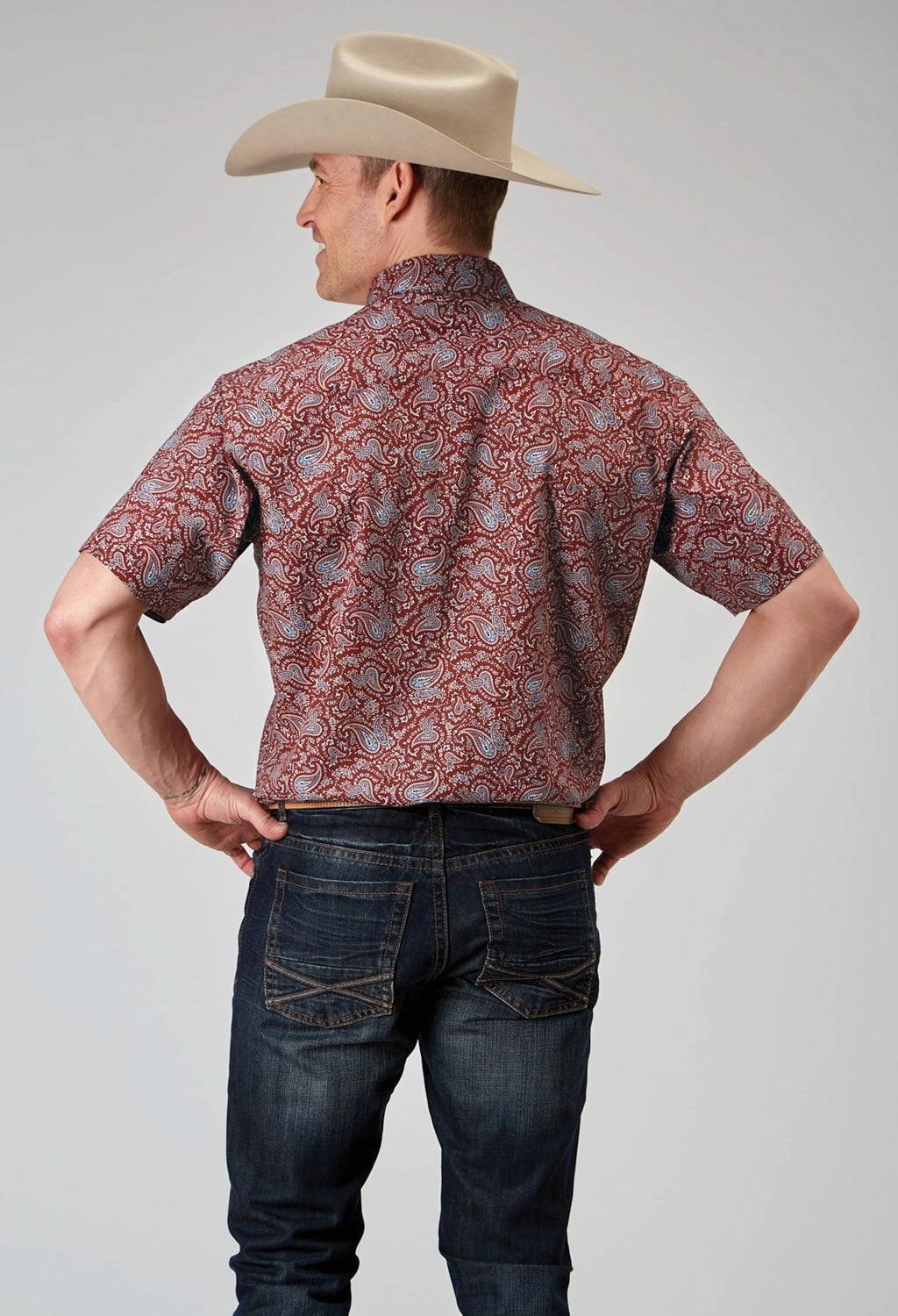 Reinforced Hems Layered Hemline Roper Mens 1896 Vintage Paisley Red 100% Cotton S/S Shirt