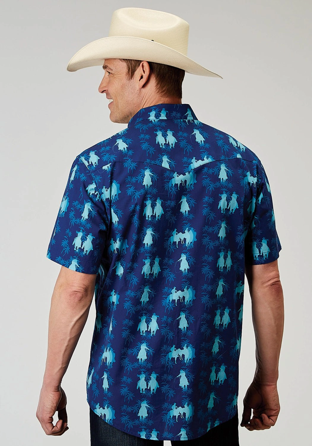 Mountain Escape Geometric Shape Roper Mens 1907 Hawaiian Ombre Blue 100% Cotton S/S Shirt
