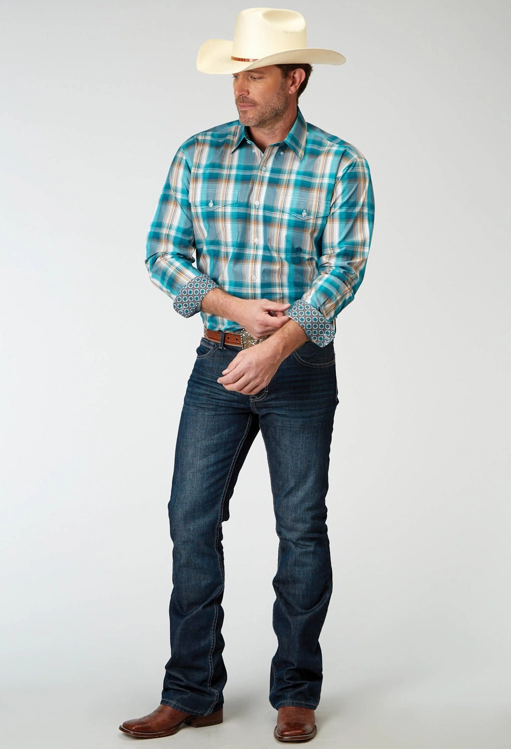 Roper Mens 1939 Waters Edge Multi-Color 100% Cotton Btn L/S Shirt Polished Look