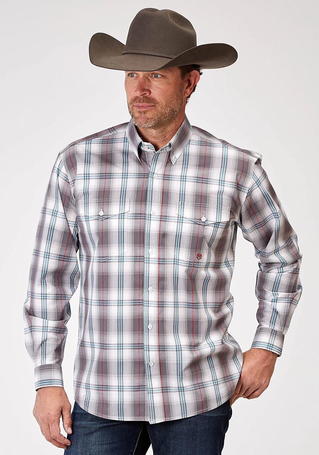 Fashion staples Eco friendly materials Roper Mens 1941 Cloud Plaid Grey 100% Cotton Btn L/S Shirt