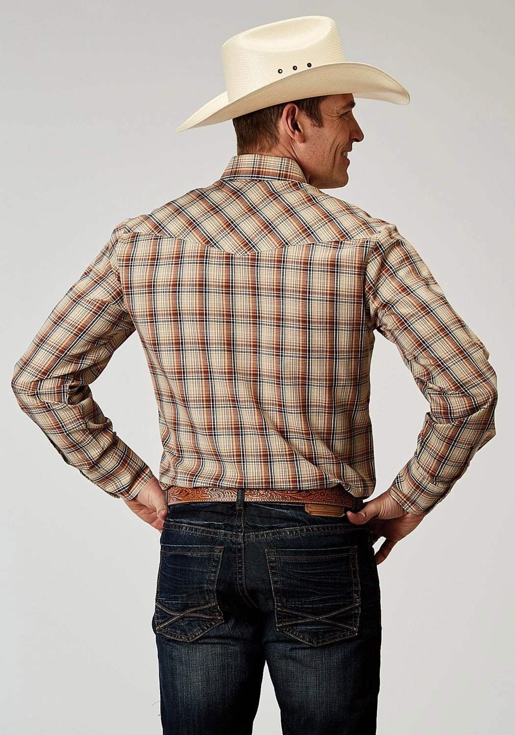 Roper Mens 1970 Plaid Brown Cotton Blend L/S Shirt Multipurpose Utility Comfort-First