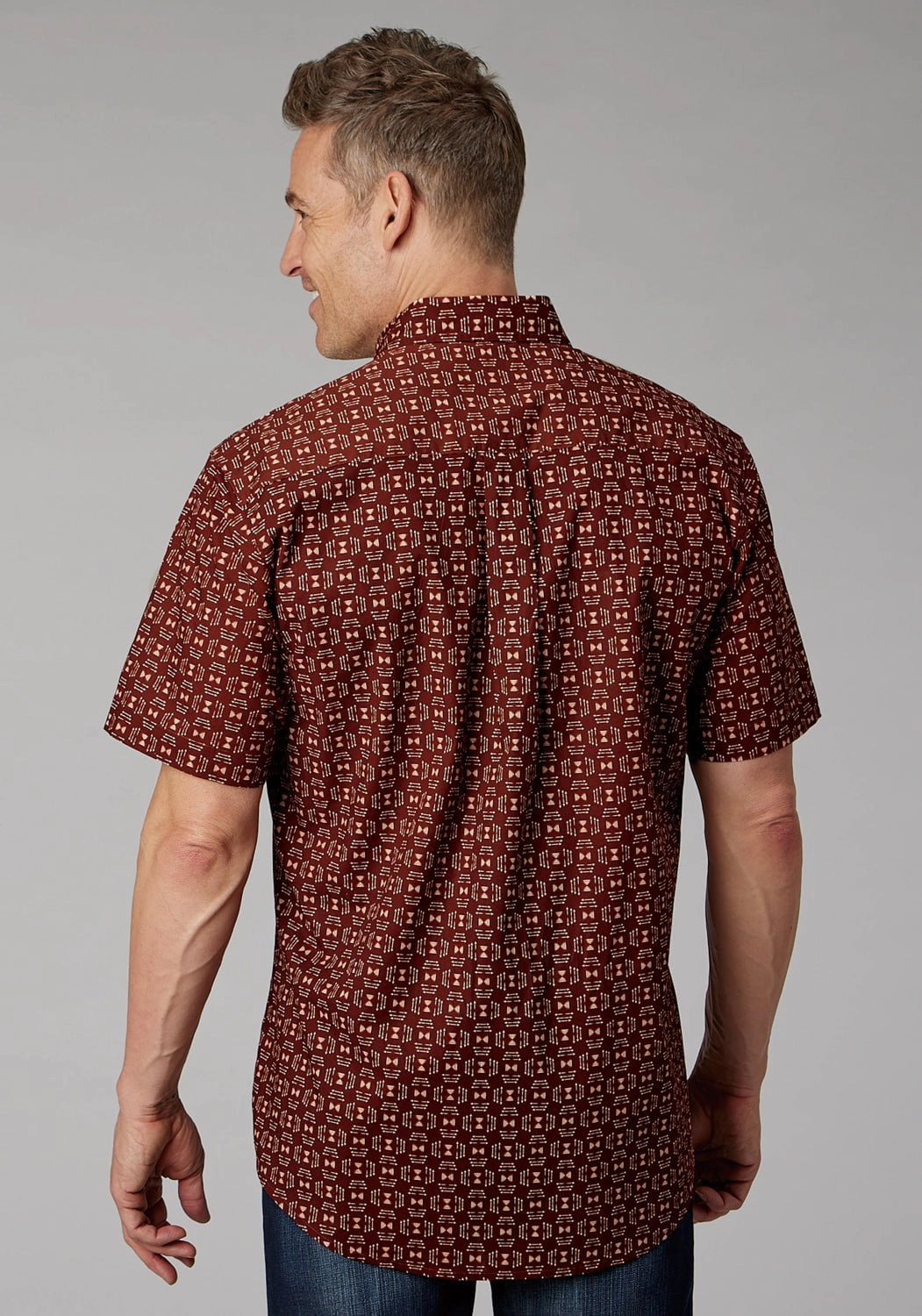 Twill Weave Roper Mens 2005 Ikat Arrows Red 100% Cotton L/S Shirt