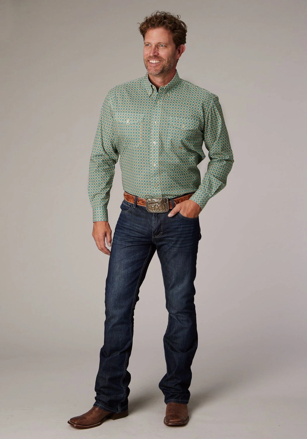 Roper Mens 2021 Sedona Foulard Blue 100% Cotton Button L/S Shirt Boho chic