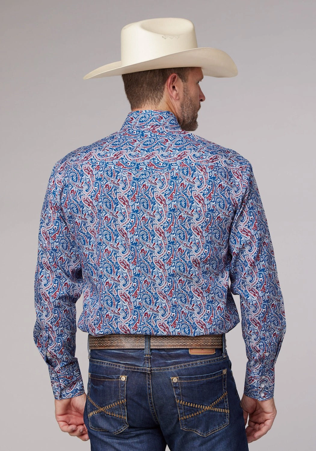 Workwear Approved Modern Style Roper Mens 2024 River Paisley Blue 100% Cotton L/S Shirt