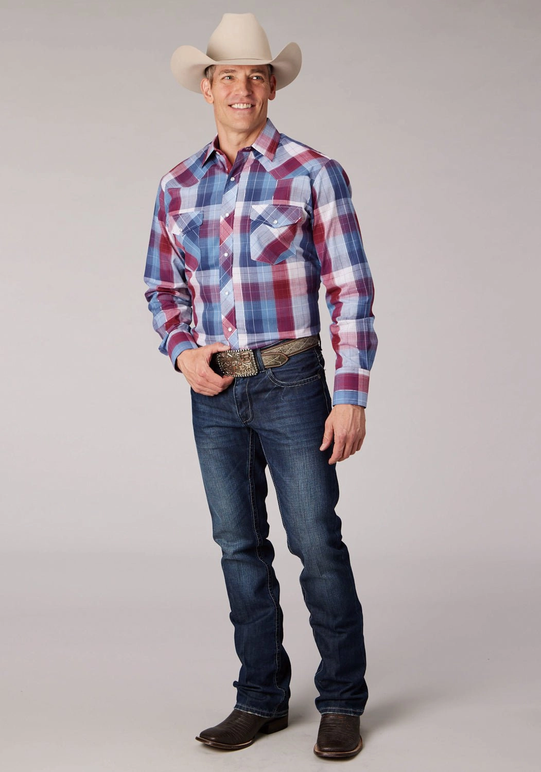 Classy Detail Dinner Date Roper Mens 2059 Plaid Lurex Red/White Cotton Blend L/S Shirt