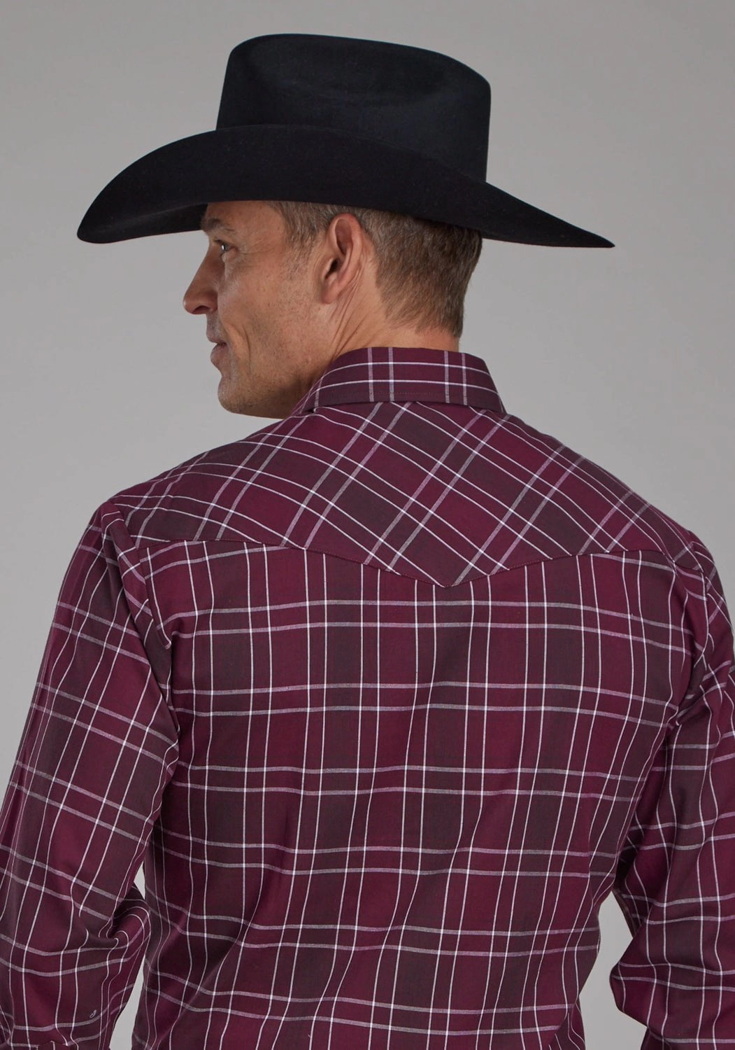 Smart Appearance Roper Mens 2104 Plaid Wine/White Cotton Blend L/S Shirt