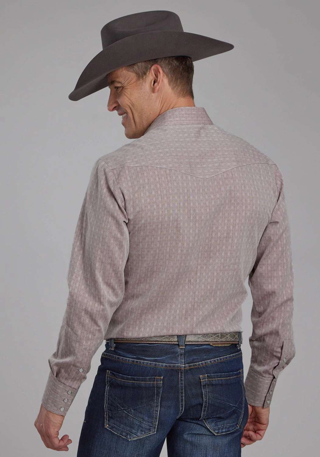 Roper Mens 2112 Allover Tone Dark Red Poly/Cotton L/S Shirt Shimmer Effect