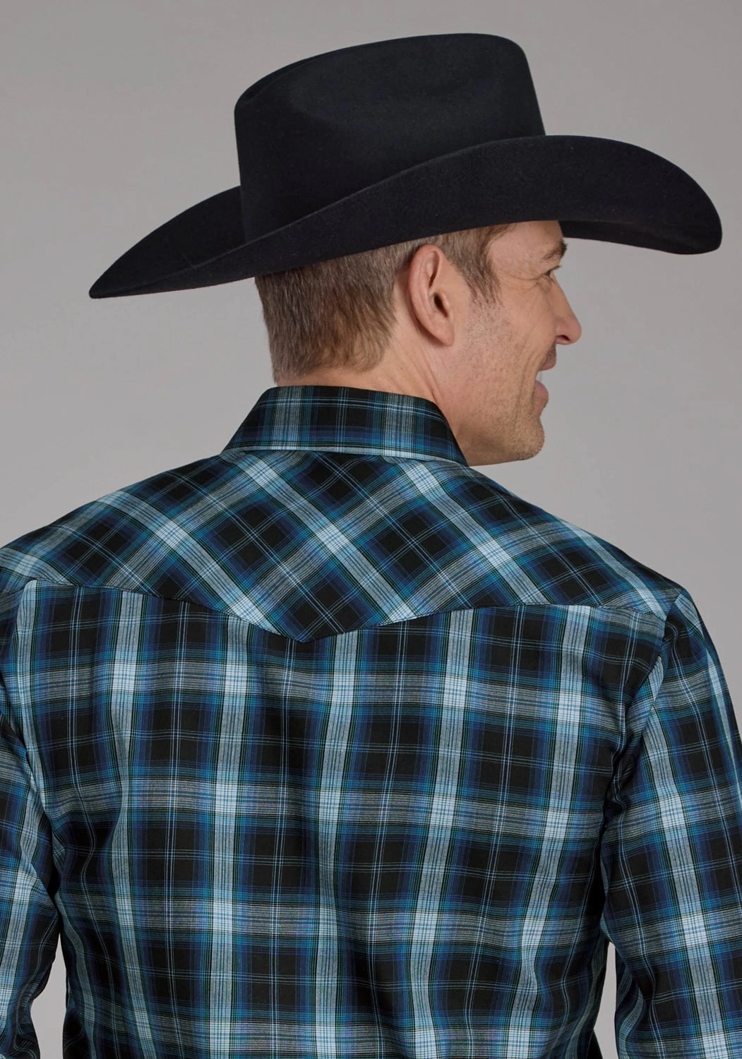 Roper Mens 2128 Windowpane Plaid Multi Blue Cotton Blend L/S Shirt Soft Touch Fabric