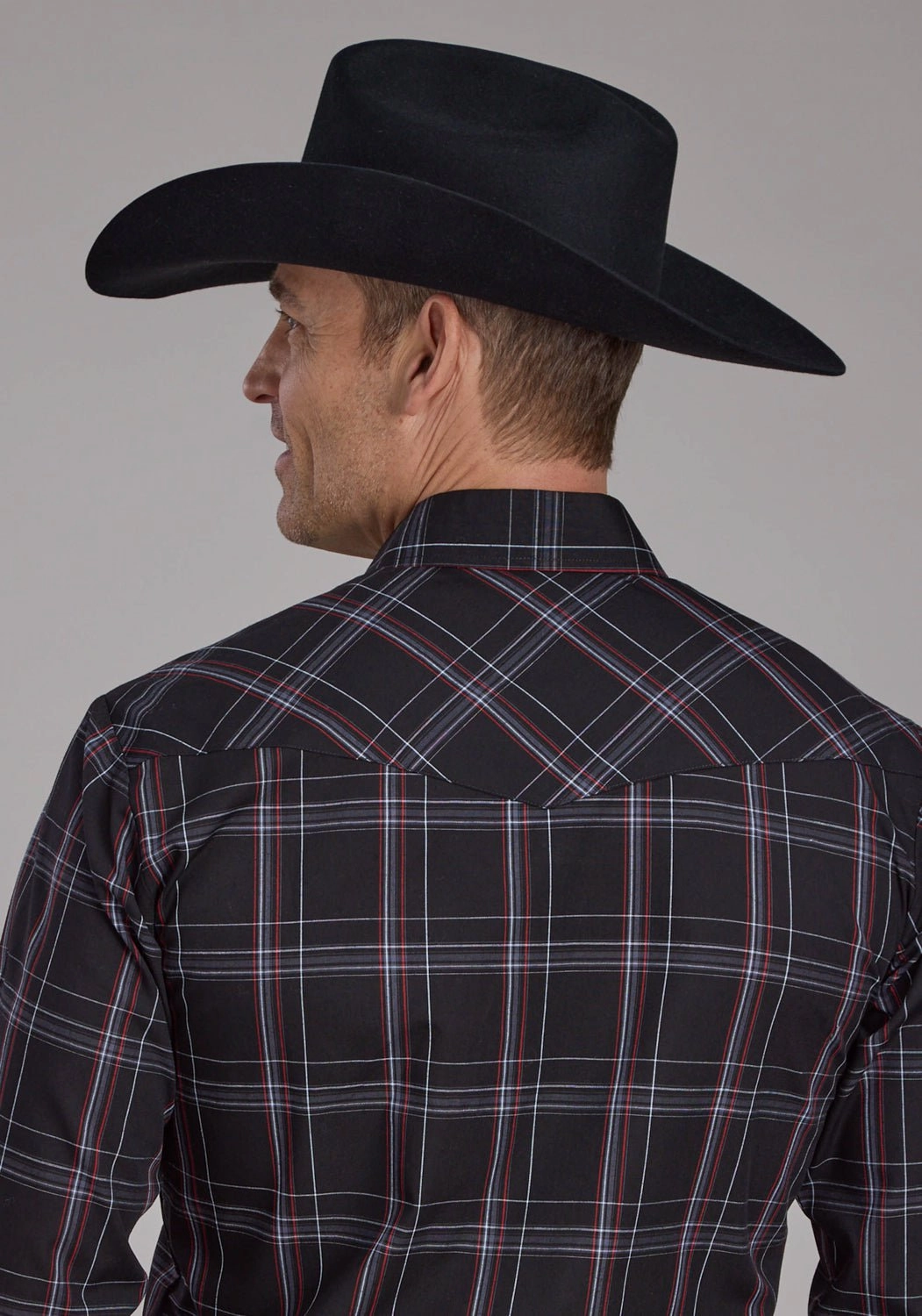 Roper Mens 2130 Plaid Black/Grey Cotton Blend L/S Shirt Button-up