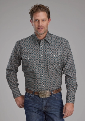 Compact Fold Design Urban Wear Roper Mens 2151 Acorn Foulard Brown 100% Cotton L/S Shirt