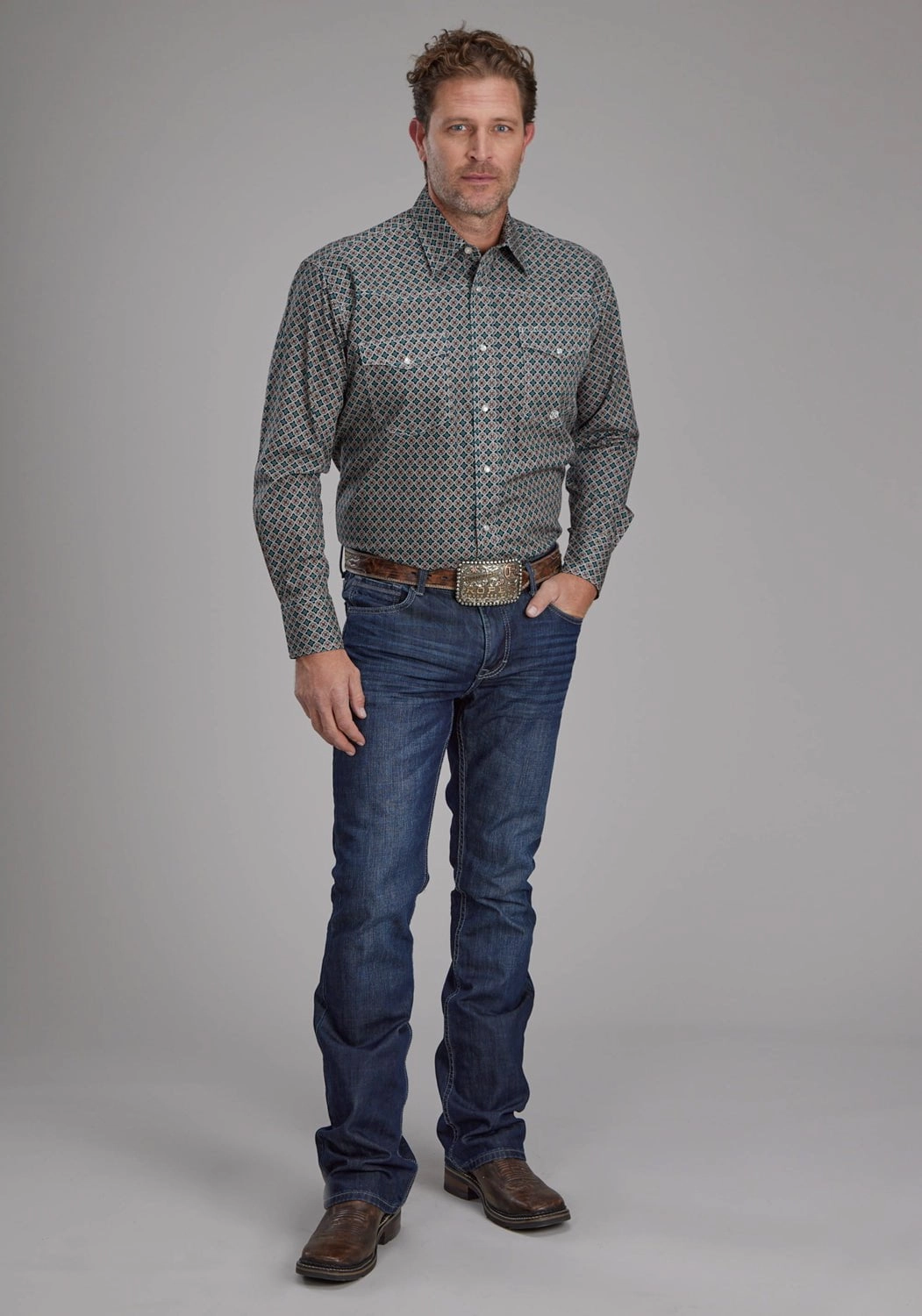 Eco-friendly Roper Mens 2151 Acorn Foulard Brown 100% Cotton L/S Shirt