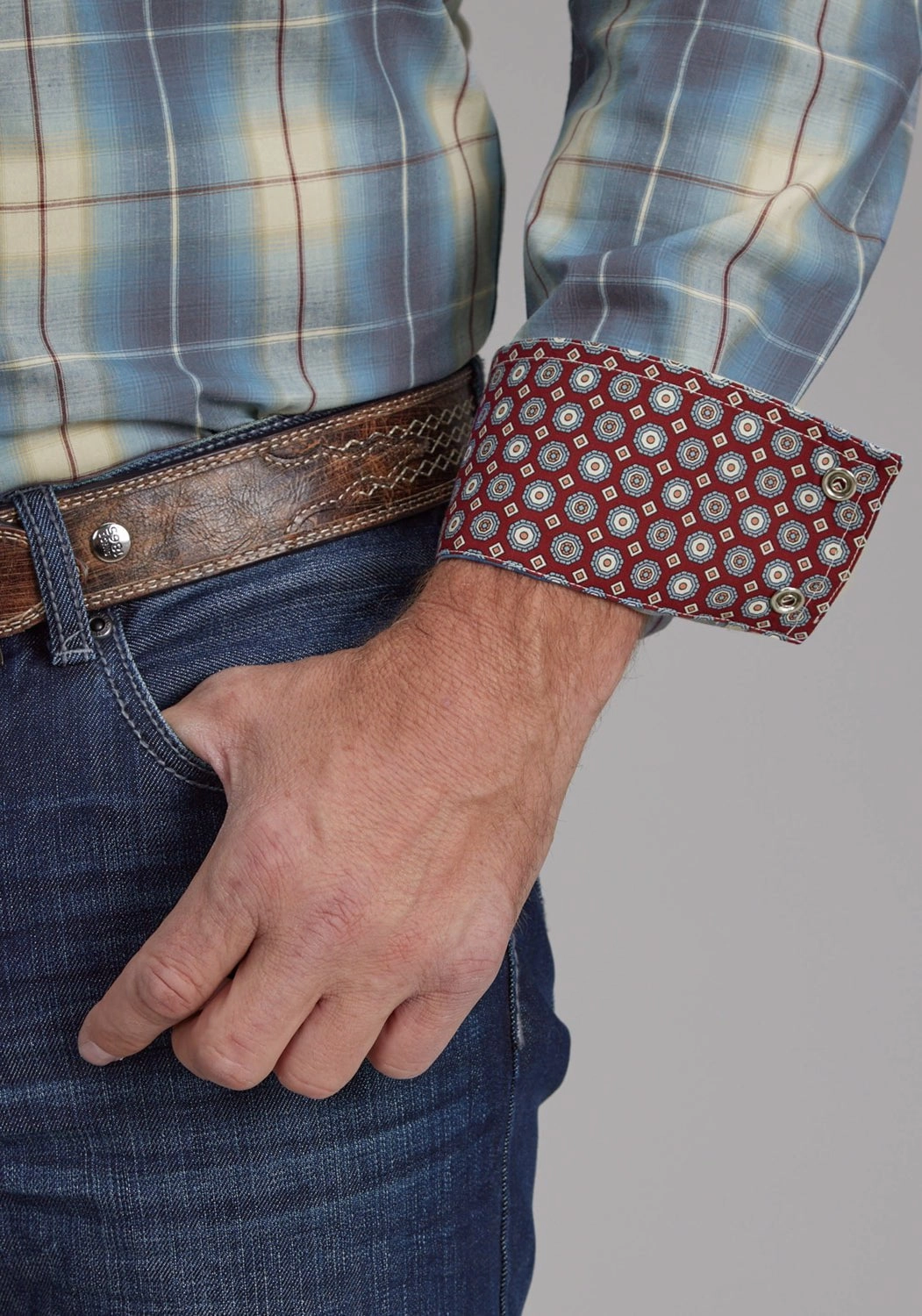 Roper Mens 2159 Dungaree Plaid Blue 100% Cotton L/S Shirt Flatlock stitching Anti-static