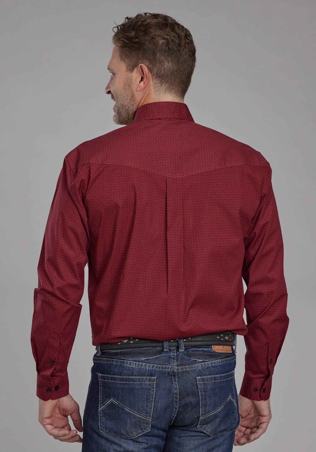Versatile Layering Piece Warm Layers Roper Mens 2163 Diamond Stretch Red Cotton Blend Btn L/S Shirt