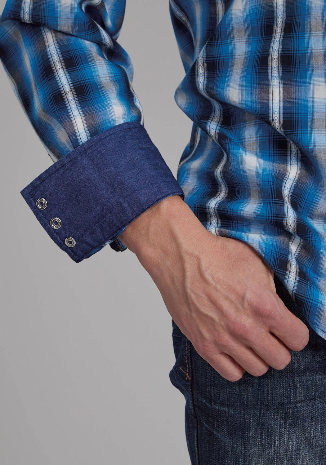 Roper Mens 2173 Aztec Dobby Blue 100% Cotton L/S Shirt Plus Size Fit