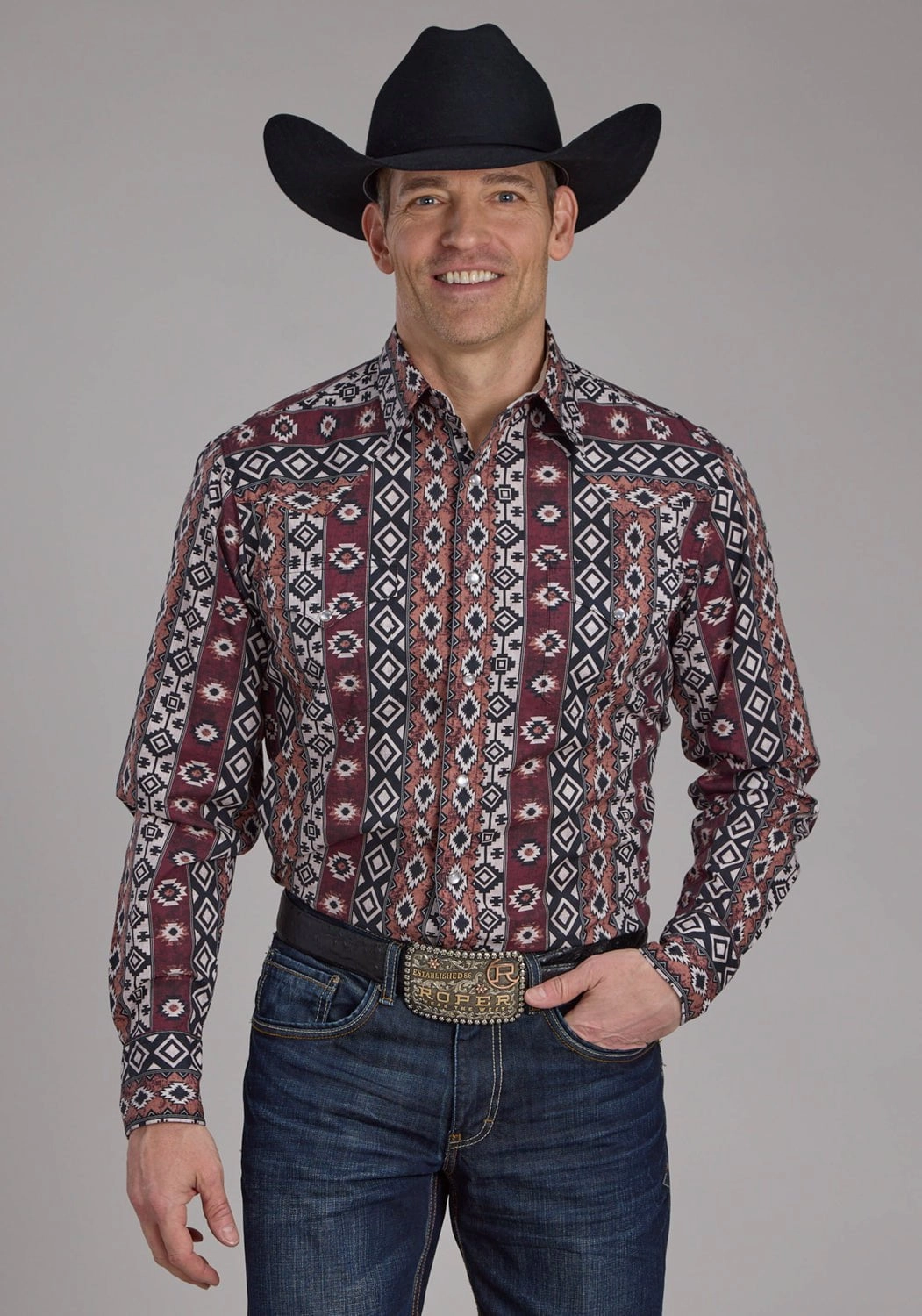 handmade touch Eco-friendly Roper Mens 2178 Winter Aztec Burgundy 100% Cotton L/S Shirt