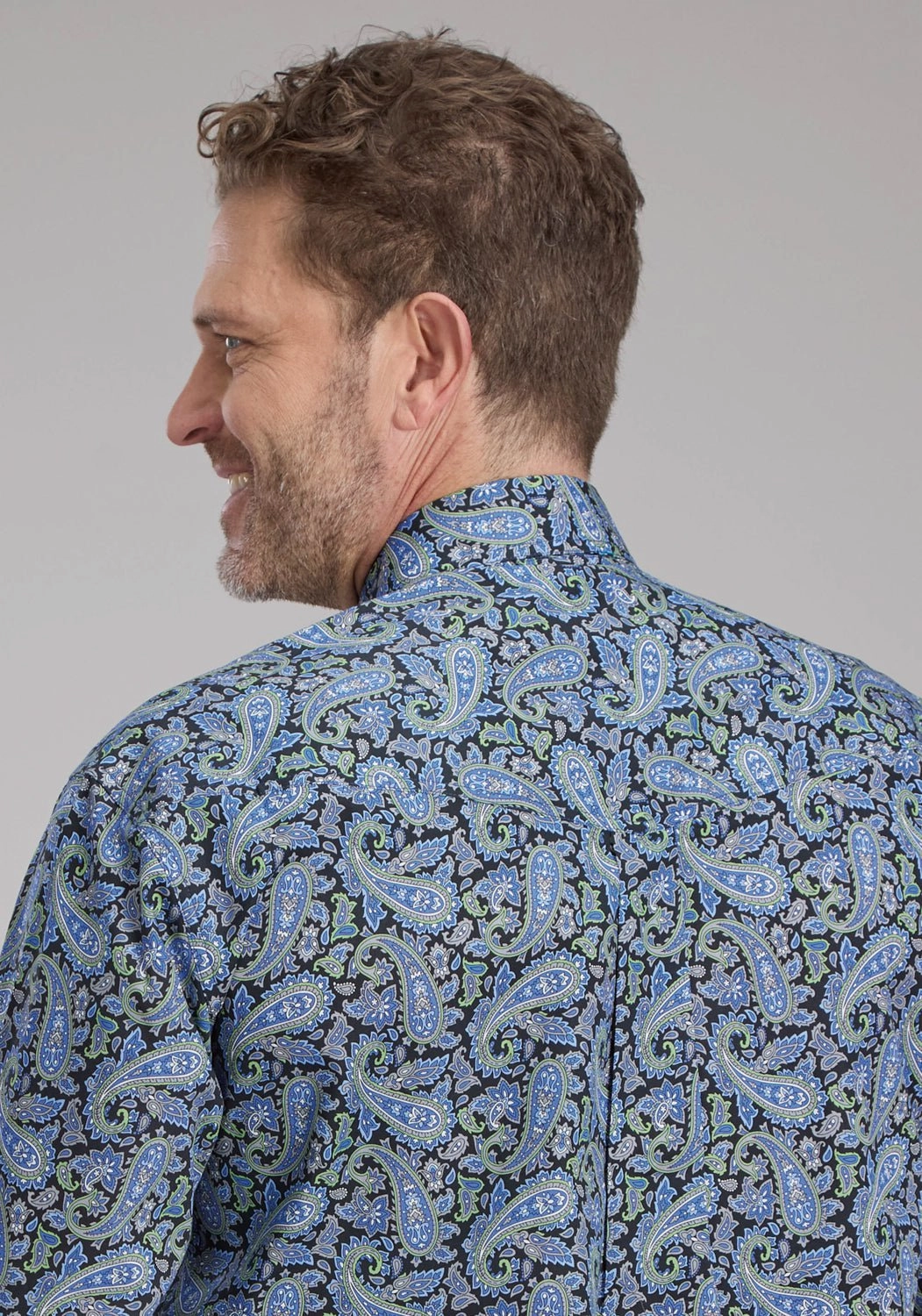 Gradient effect Roper Mens 2239 Cobalt Paisley Blue 100% Cotton Btn L/S Shirt