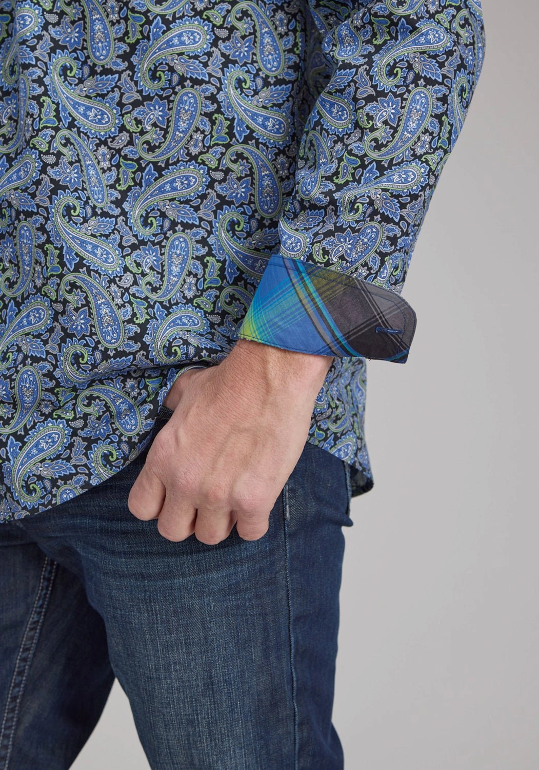 First Date Functional Design Roper Mens 2239 Cobalt Paisley Blue 100% Cotton Btn L/S Shirt