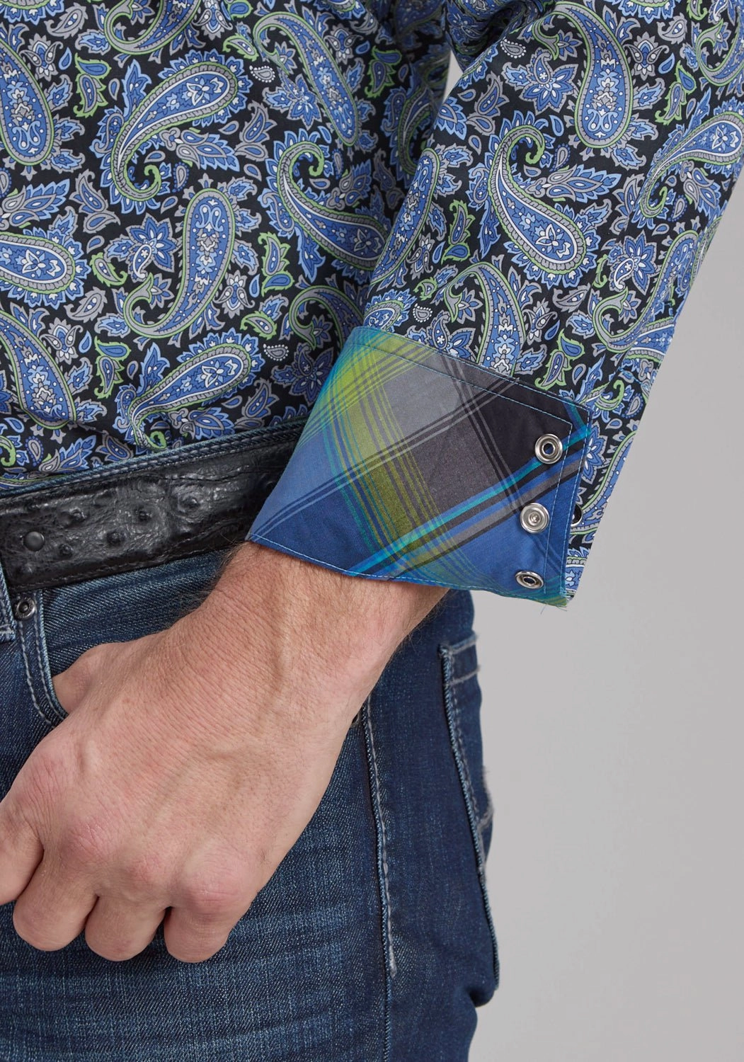 Zip Front Roper Mens 2239 Cobalt Paisley Blue 100% Cotton L/S Shirt