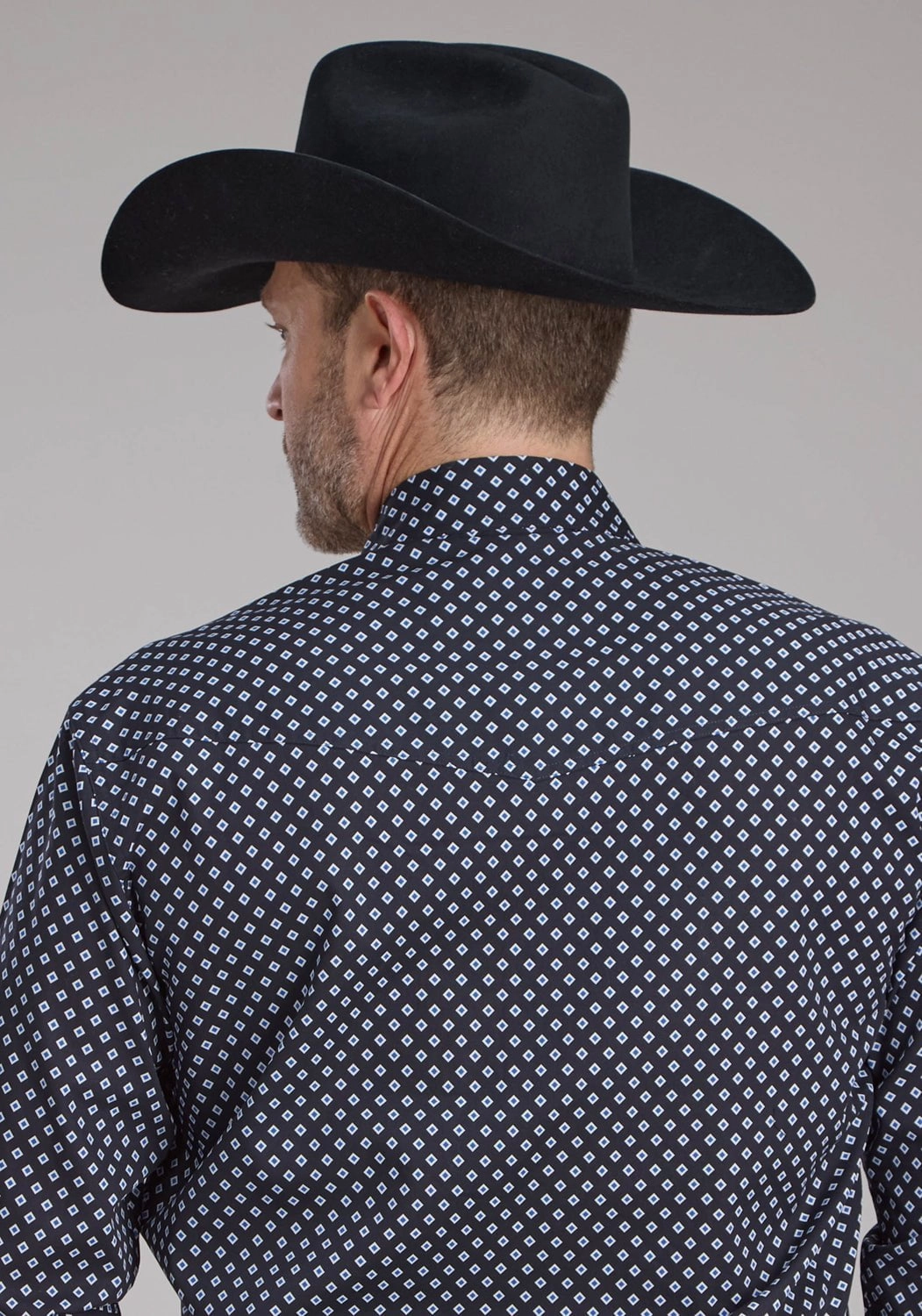 Loose Fit Roper Mens 2240 Blue Diamonds Black 100% Cotton L/S Shirt