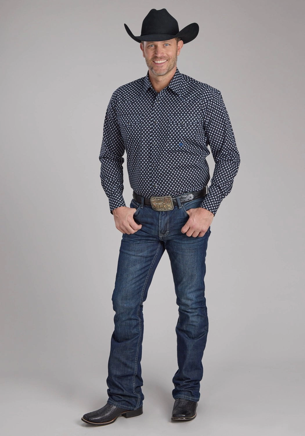 Graduation Attire Roper Mens 2240 Blue Diamonds Black 100% Cotton L/S Shirt