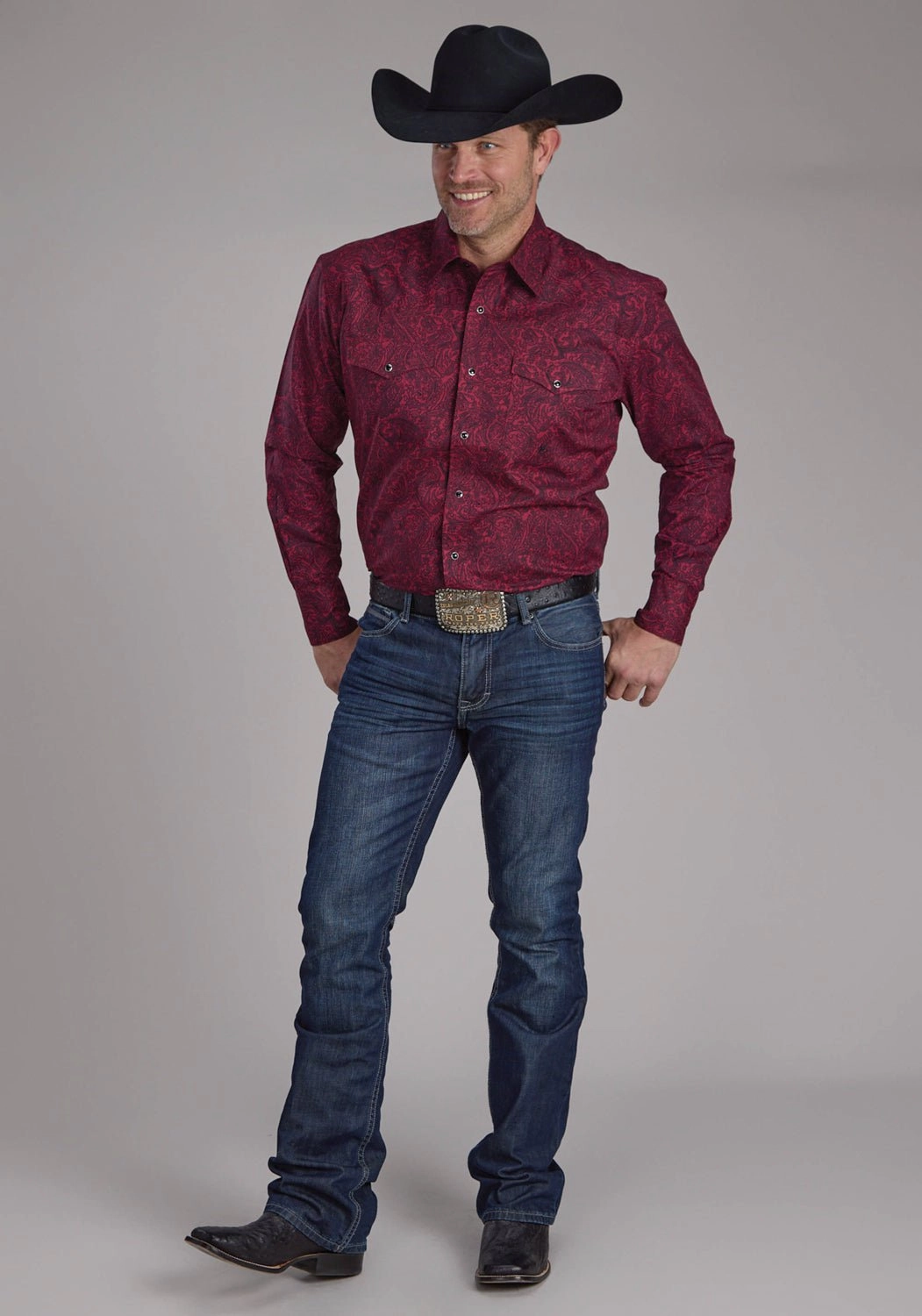 Timeless elegance Short Sleeve Roper Mens 2241 Paisley Burgundy 100% Cotton L/S Shirt