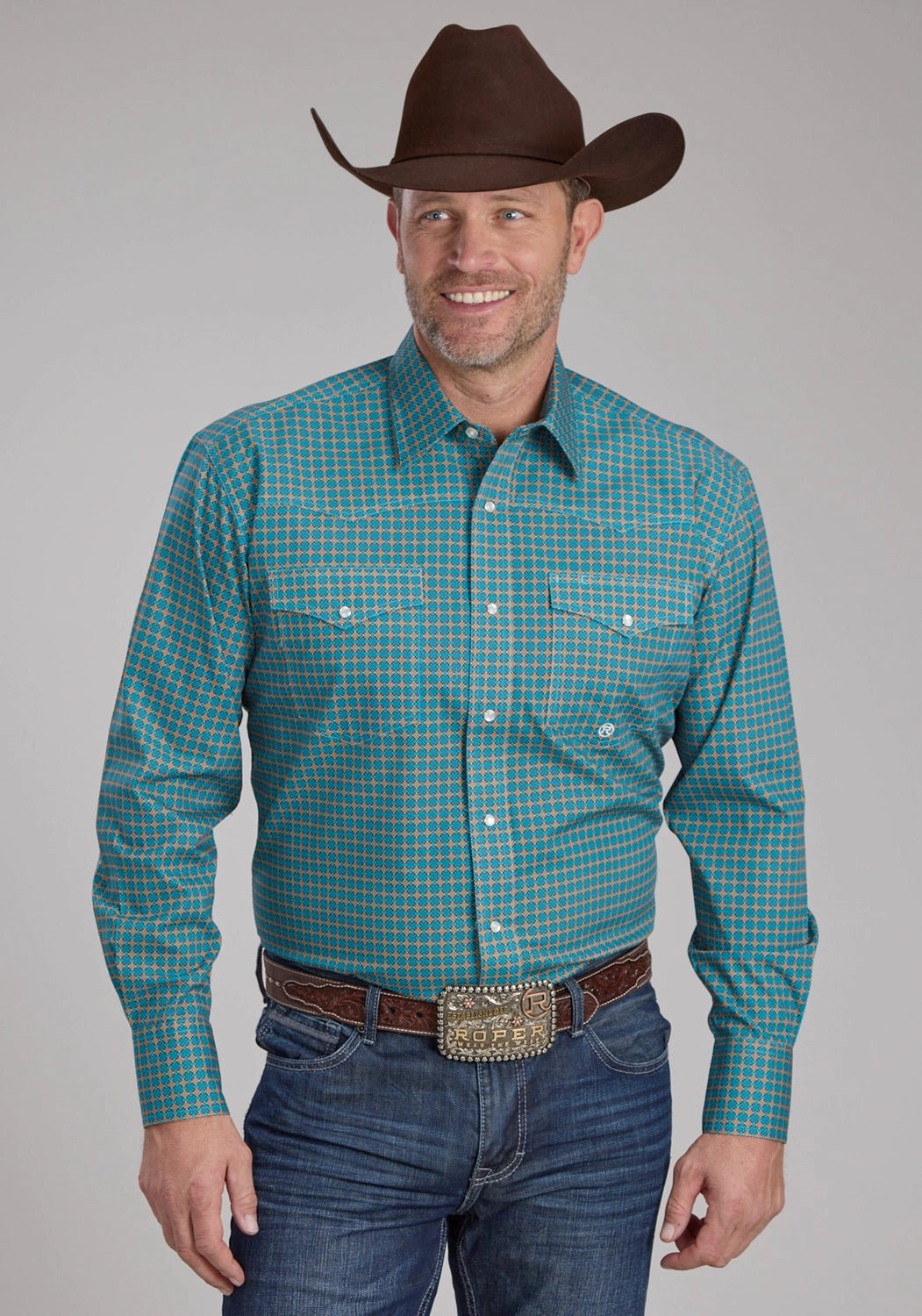 Lace Accent Roper Mens 2244 Castile Foulard Turquoise 100% Cotton L/S Shirt