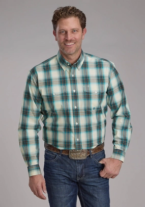 Roper Mens 2245 Taos Ombre Plaid Brown 100% Cotton Btn L/S Shirt Graduation Ceremony