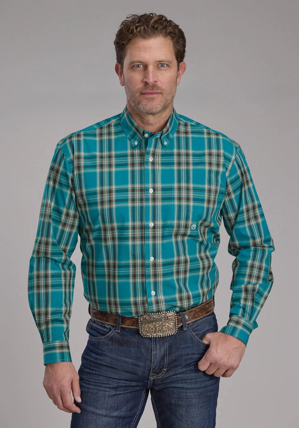 Versatile Outfit Smooth Seam Finish Roper Mens 2246 Real Plaid Teal 100% Cotton 1 Pkt L/S Shirt