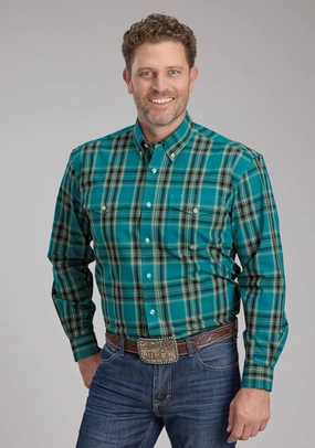 Roper Mens 2246 Real Plaid Teal 100% Cotton Btn L/S Shirt Thermal regulation Earthy Hue