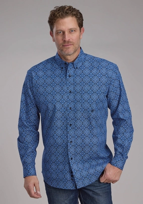 Comfort Stretch Roper Mens 2251 Sapphire Ornamental Blue 100% Cotton 1 Pkt L/S Shirt