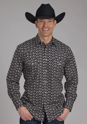 Weekend Outing Roper Mens 2286 Floral Black/Cream Cotton Blend L/S Shirt