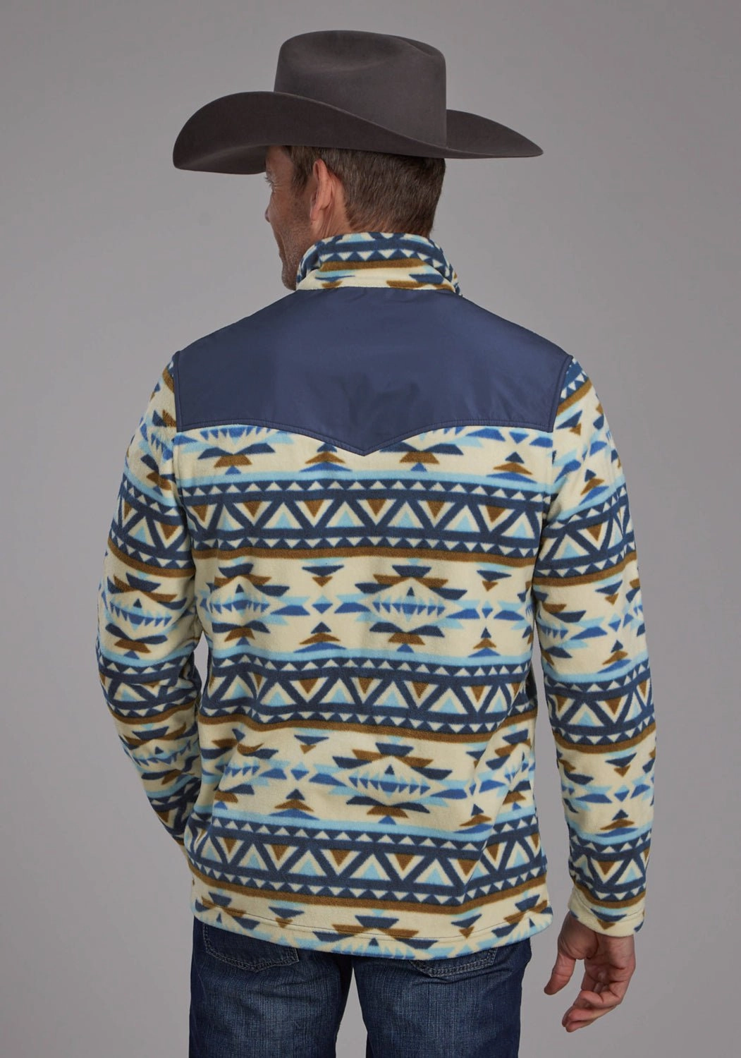 Friends Meetup Roper Mens 2321 Aztec Print Cream/Blue Fleece Pullover Sweater