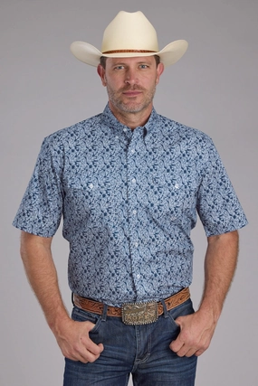 Earthy Hue shopping spree Roper Mens 2379 Prairie Paisley Blue 100% Cotton Btn S/S Shirt