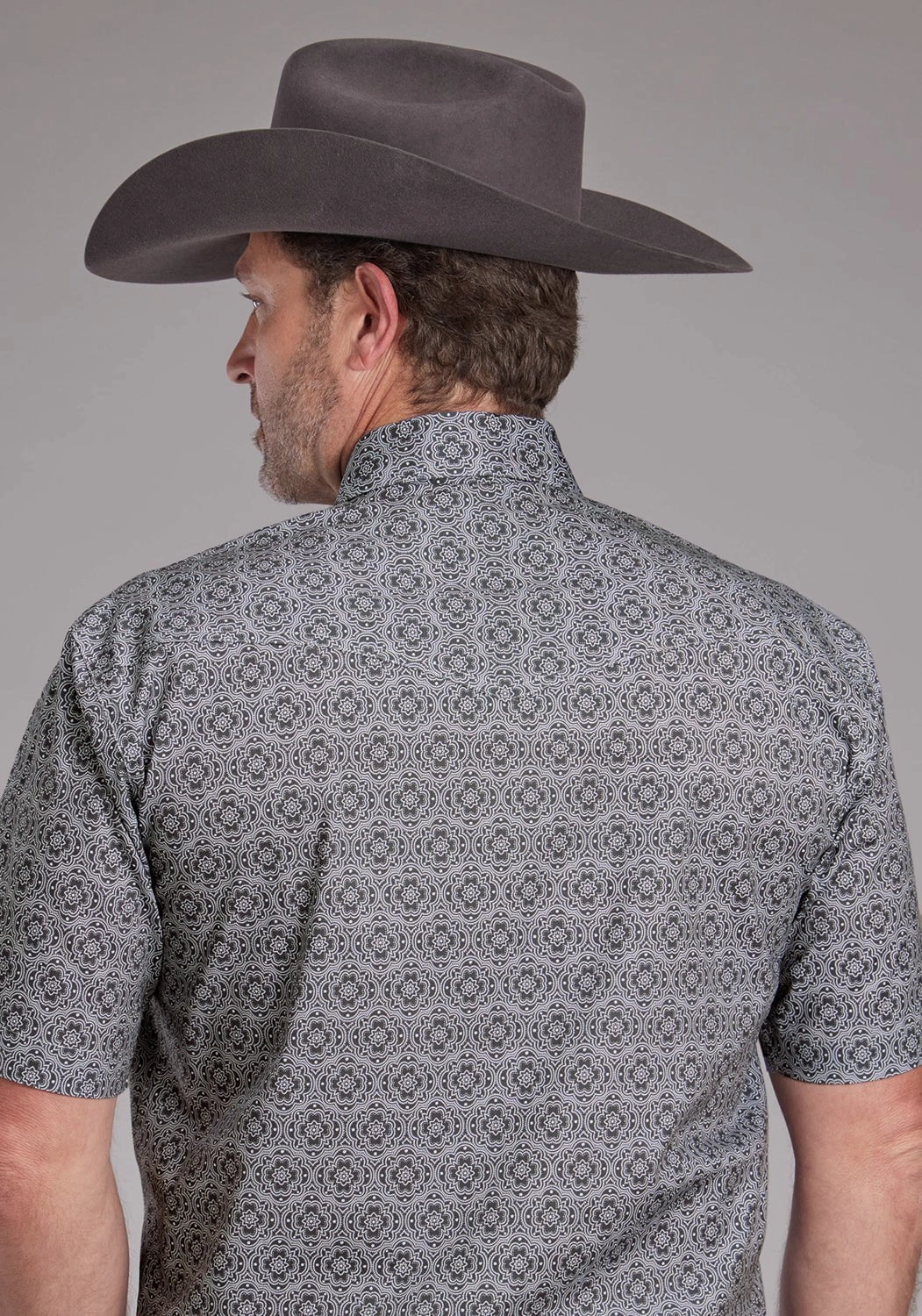 Budget Friendly Roper Mens 2383 Medallion Paisley Grey Cotton Blend S/S Shirt