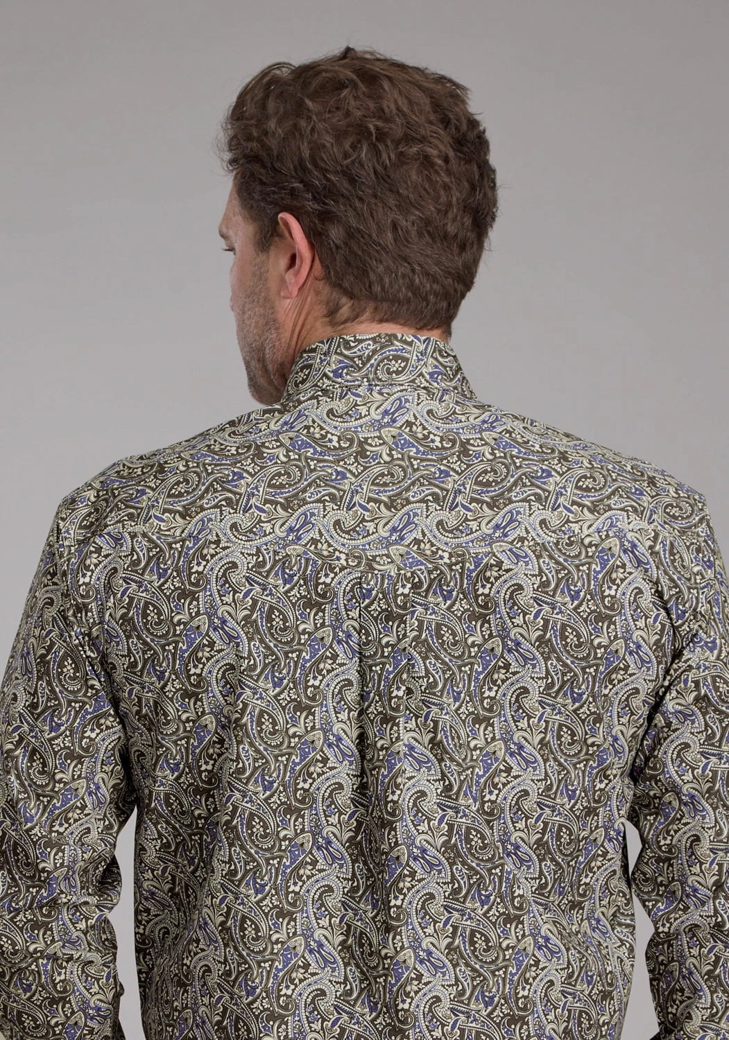 Odorless Binding Tape Roper Mens 2383 Paisley Stone 100% Cotton Btn L/S Shirt