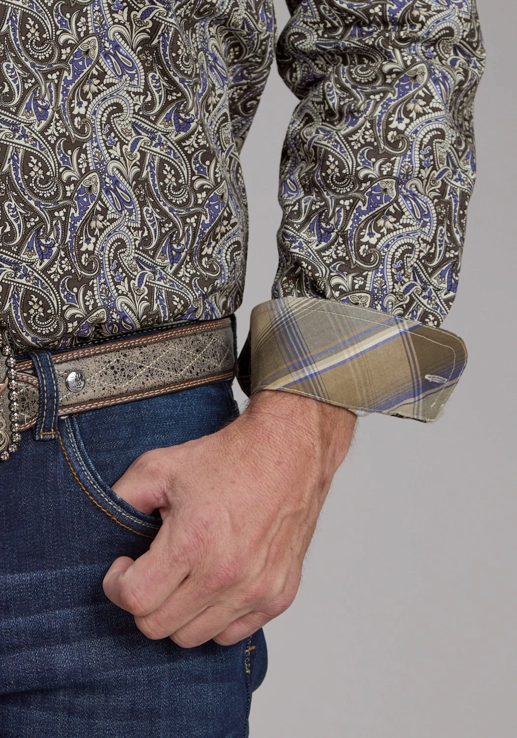 Mountain Retreat Roper Mens 2383 Paisley Stone 100% Cotton Btn L/S Shirt