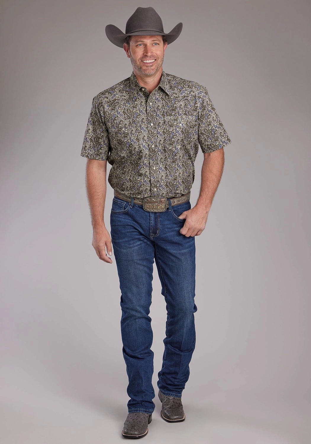 Summer Fashion Roper Mens 2383 Paisley Stone 100% Cotton S/S Shirt