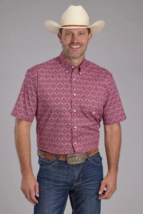 Roper Mens 2386 Medallion Paisley Red Cotton Blend 1 Pkt S/S Shirt Polished Look