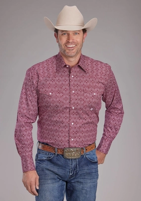 Roper Mens 2386 Medallion Paisley Red Cotton Blend L/S Shirt Budget Friendly