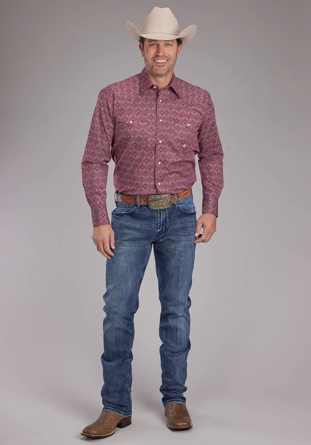 Roper Mens 2386 Medallion Paisley Red Cotton Blend L/S Shirt Elegant Finish