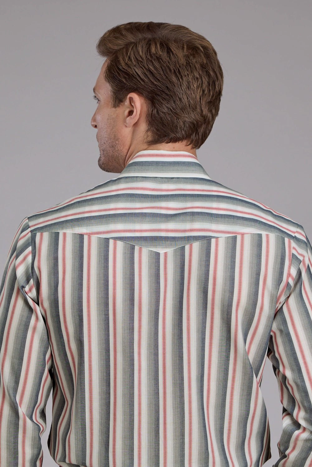 Roper Mens 2403 Ombre Stripe Navy/White Cotton Blend L/S Shirt Neutral Shade Smooth Texture