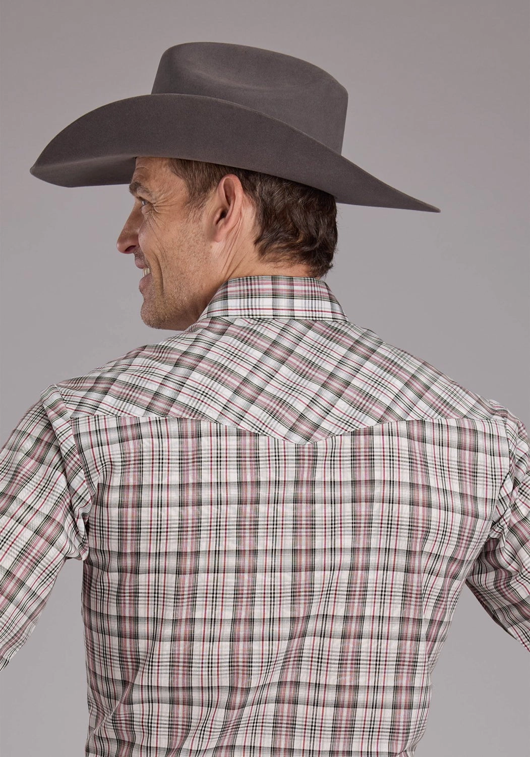 Roper Mens 2409 Plaid White/Grey Cotton Blend S/S Shirt Tailored Cut Metallic Finish