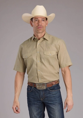 Ultra Soft Interior Roper Mens 2445 Broadcloth Tan Cotton Blend S/S Shirt