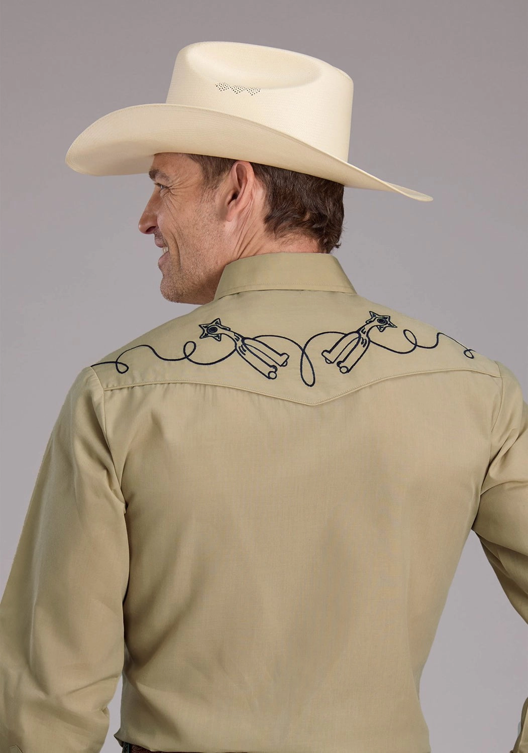 Neutral Colors Roper Mens 2445 Solid Broadcloth Tan Cotton Blend L/S Shirt