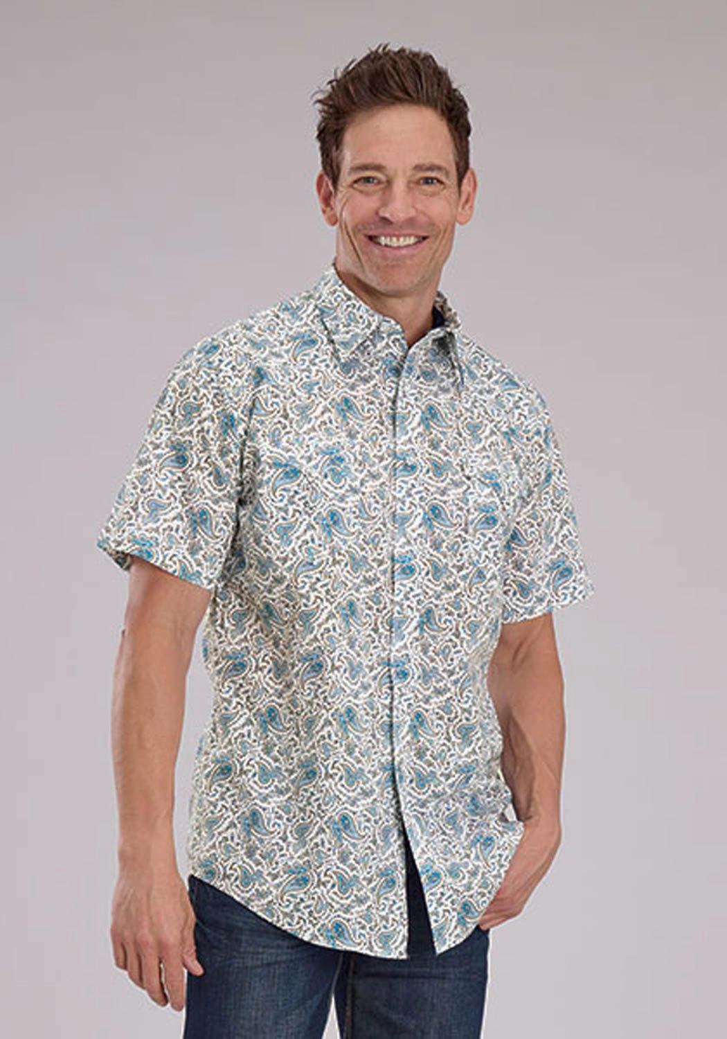 Roper Mens 2463 Vintage Paisley Blue 100% Cotton S/S Shirt Smart Look