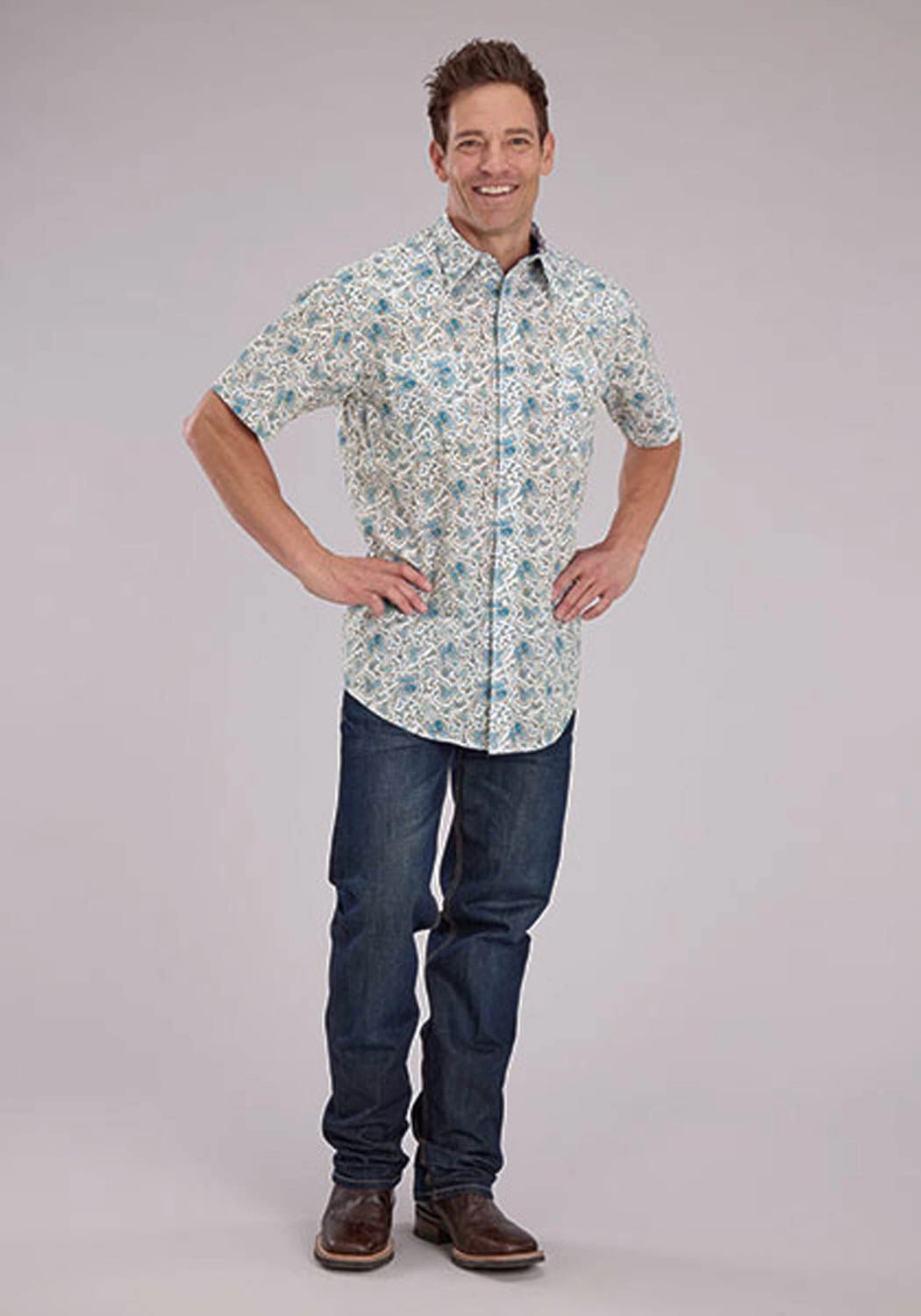 Smooth zipper closure Seasonal Wardrobe Roper Mens 2463 Vintage Paisley Blue 100% Cotton S/S Shirt