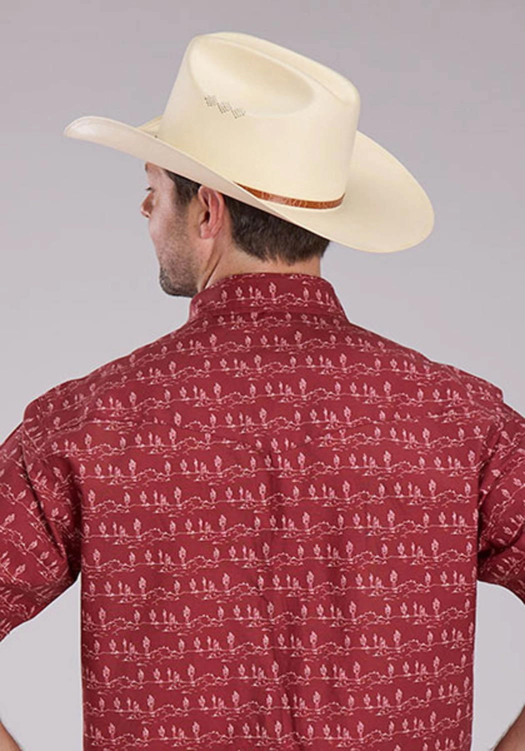 Roper Mens 2464 Desert Stripe Red 100% Cotton S/S Shirt Embroidered Detail