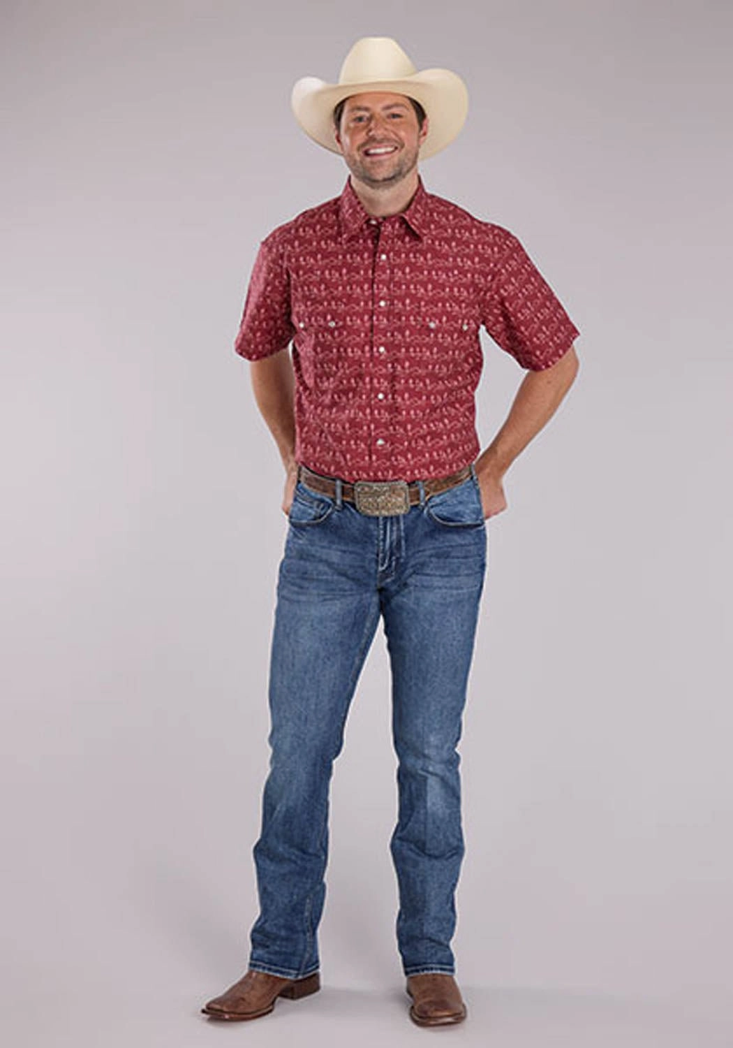 Country Escape Animal Print Roper Mens 2464 Desert Stripe Red 100% Cotton S/S Shirt