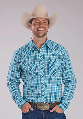 Organic Cotton Classic Style Roper Mens 2466 Ocean Dobby Blue 100% Cotton L/S Shirt