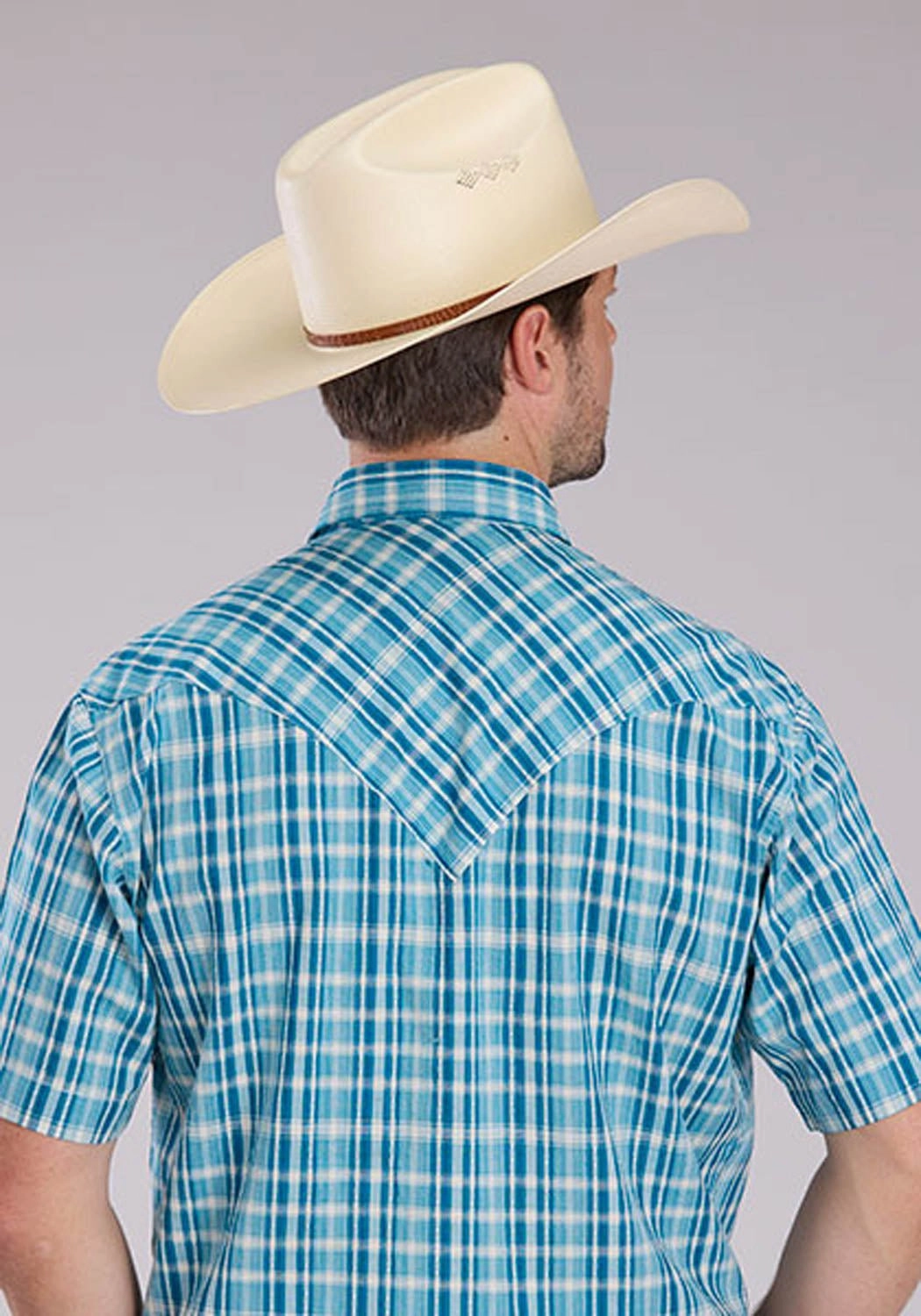 Active Wear Roper Mens 2466 Ocean Dobby Blue 100% Cotton S/S Shirt